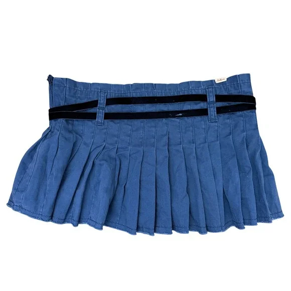 Vintage Y2K Hollister Mini Skirt 9 Rare Low Rise Pleated Velvet Baddie Coquette - Picture 2 of 9